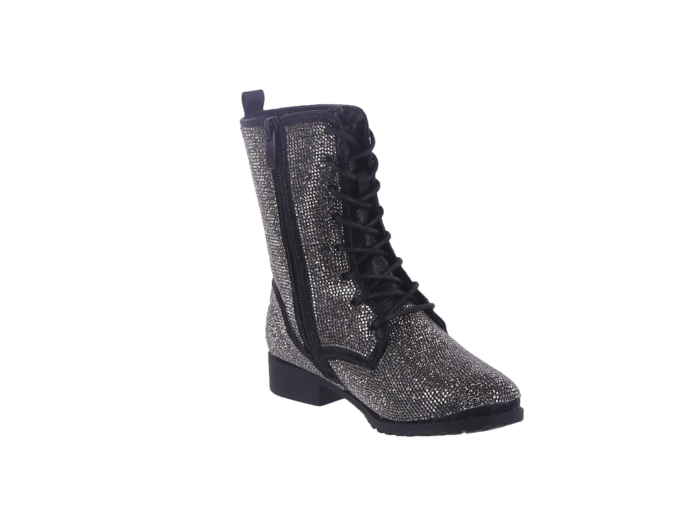 KID'S SHOES BLACK PEWTER RHINESTONE BOOTIES GLISTEN-26K