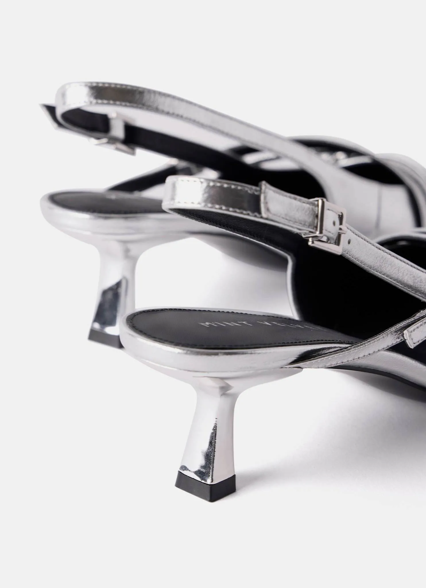 Kit Silver Slingback Kitten Heels