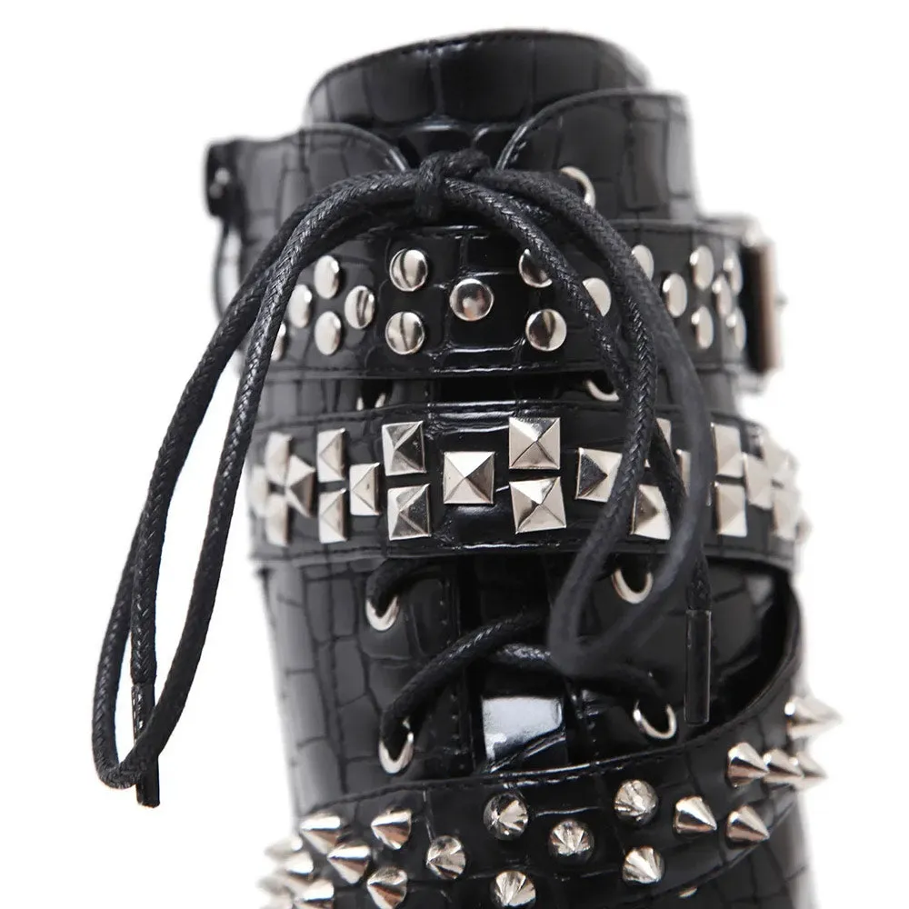 Lace Up Ankle High Heel Boots with Chains