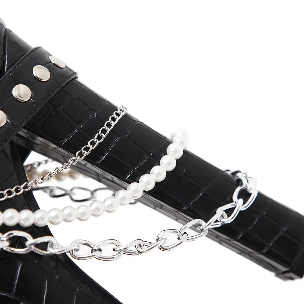 Lace Up Ankle High Heel Boots with Chains