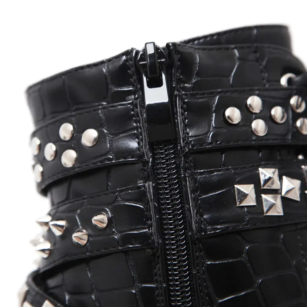 Lace Up Ankle High Heel Boots with Chains