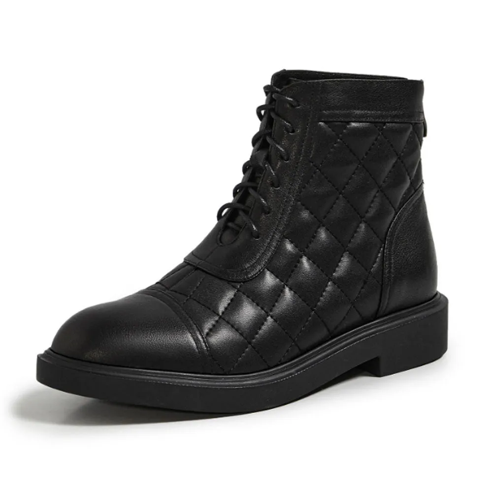 Ladies Leather Lace Up Ankle Boots Low Heel