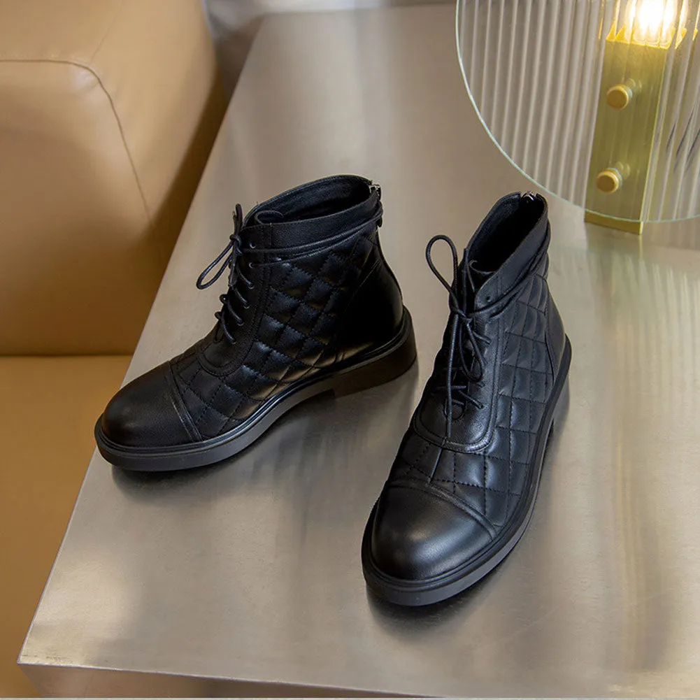 Ladies Leather Lace Up Ankle Boots Low Heel
