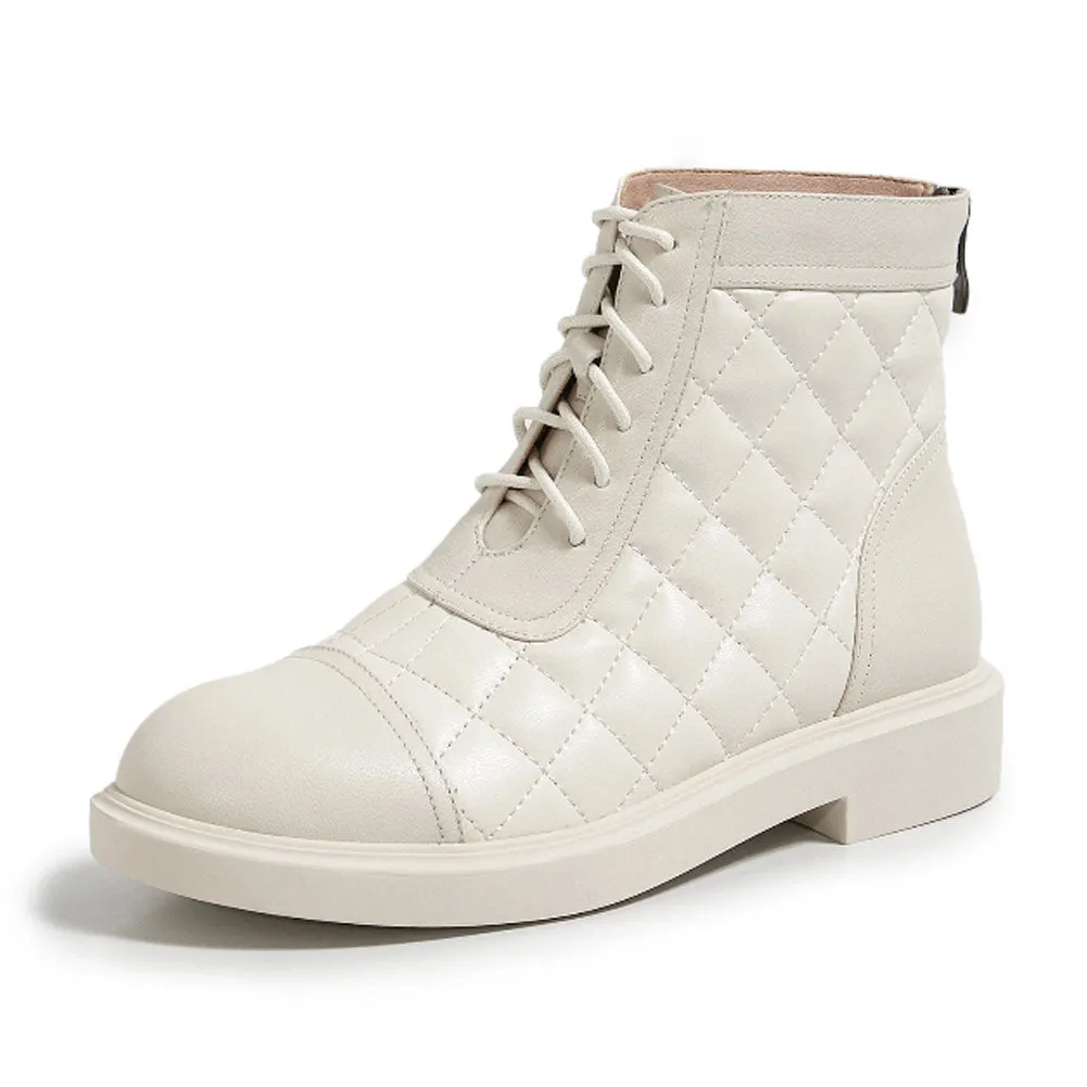 Ladies Leather Lace Up Ankle Boots Low Heel