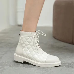 Ladies Leather Lace Up Ankle Boots Low Heel