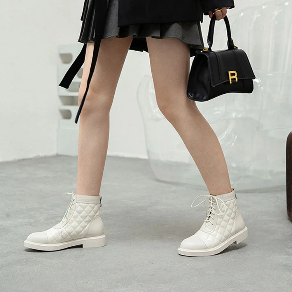 Ladies Leather Lace Up Ankle Boots Low Heel