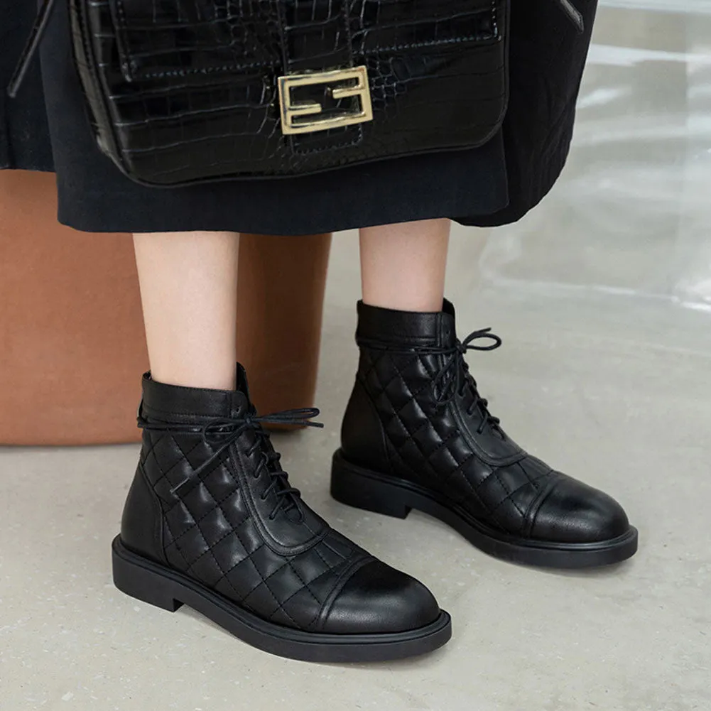 Ladies Leather Lace Up Ankle Boots Low Heel