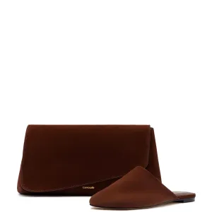 LARROUDÉ Venice Flat Mule and Pouch Kit In Brown Suede