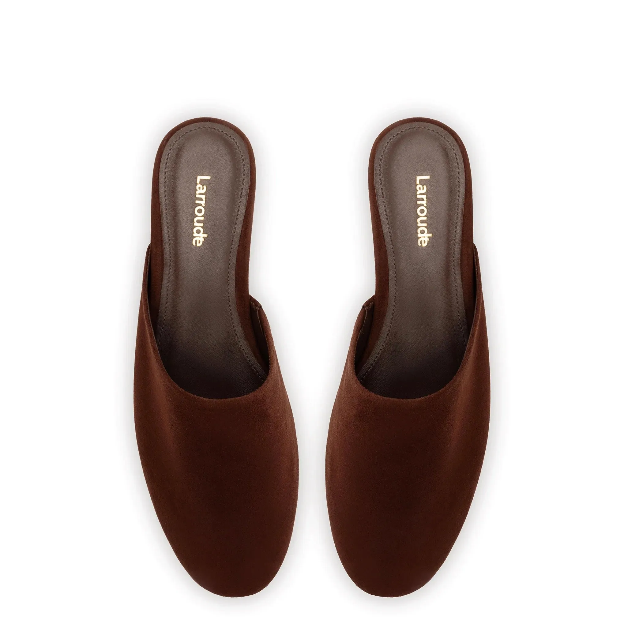 LARROUDÉ Venice Flat Mule and Pouch Kit In Brown Suede