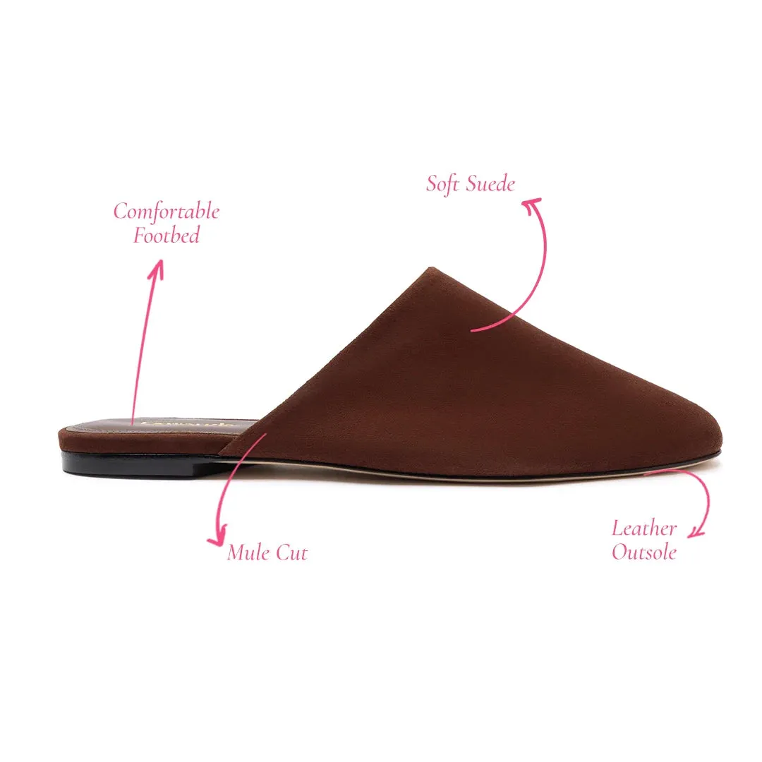 LARROUDÉ Venice Flat Mule and Pouch Kit In Brown Suede