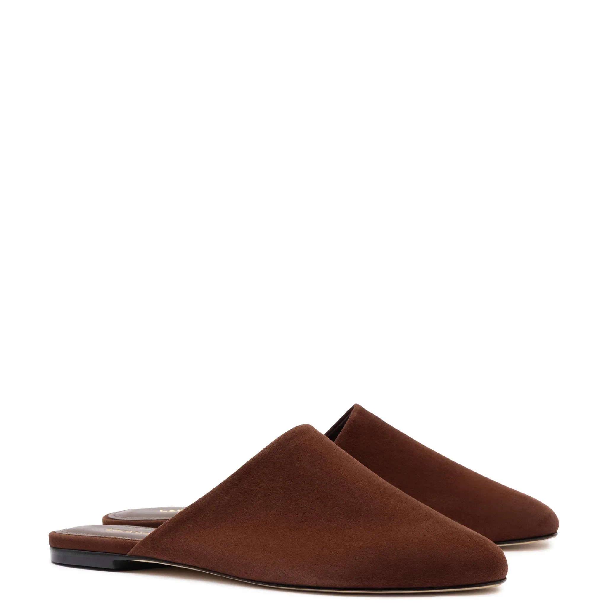 LARROUDÉ Venice Flat Mule and Pouch Kit In Brown Suede