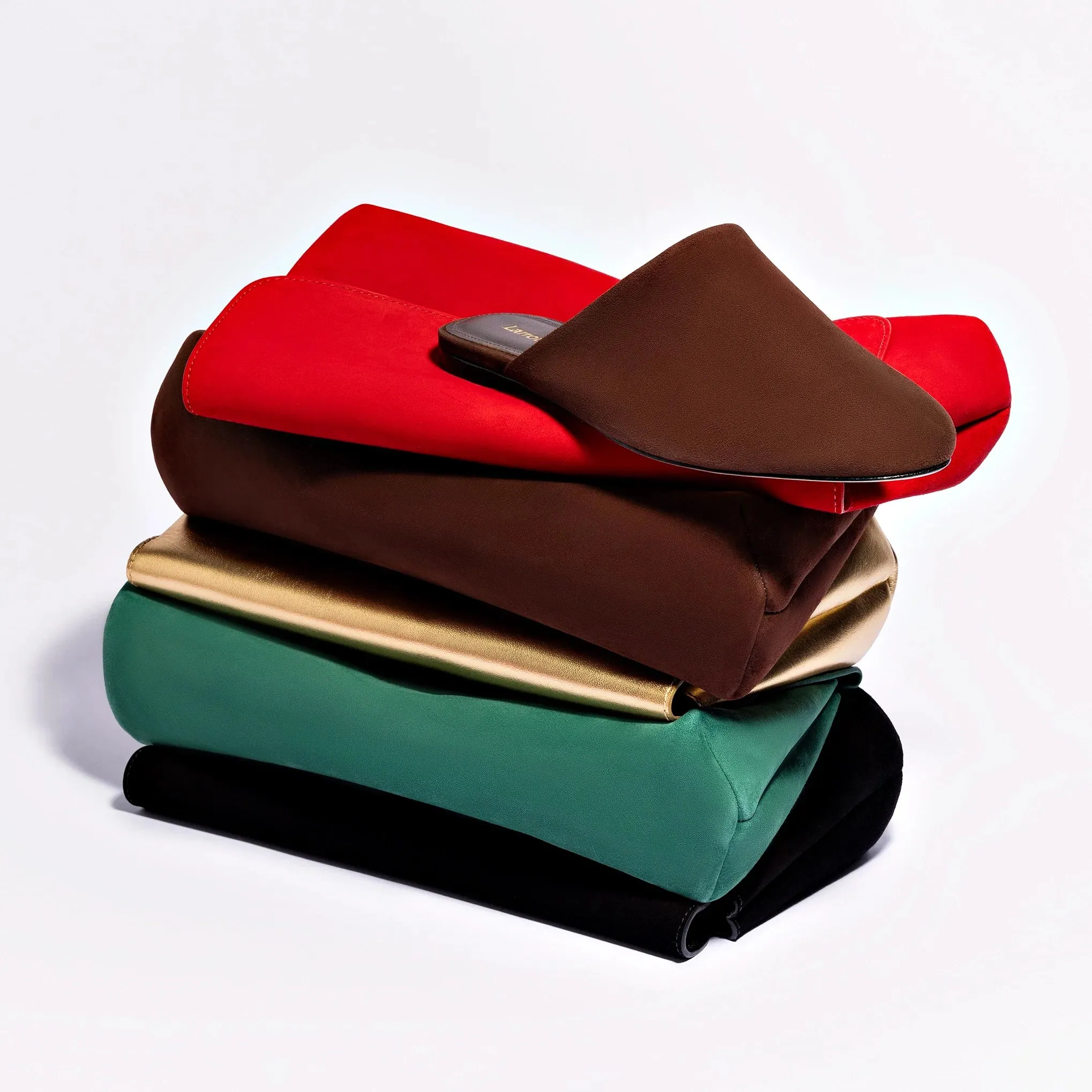 LARROUDÉ Venice Flat Mule and Pouch Kit In Brown Suede