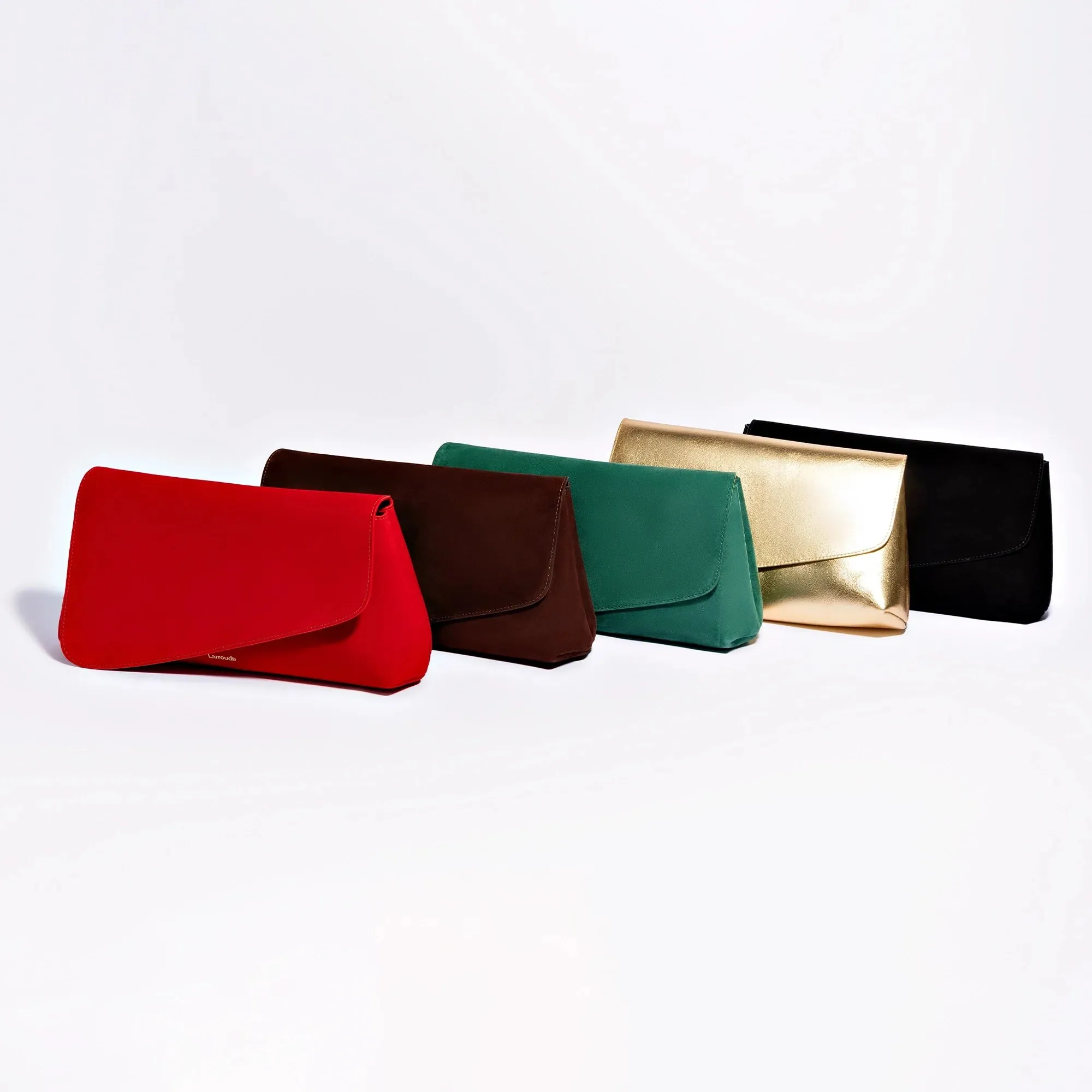 LARROUDÉ Venice Flat Mule and Pouch Kit In Emerald Suede