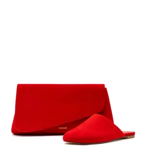 LARROUDÉ Venice Flat Mule and Pouch Kit In Scarlet Suede