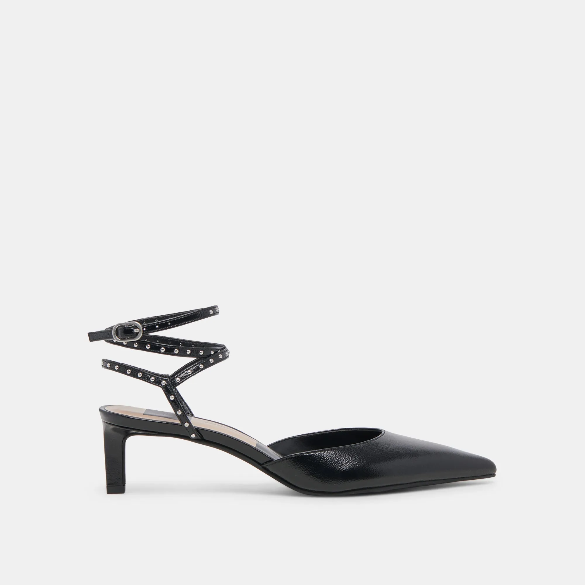LOKLYN STUD HEELS MIDNIGHT CRINKLE PATENT - re:vita