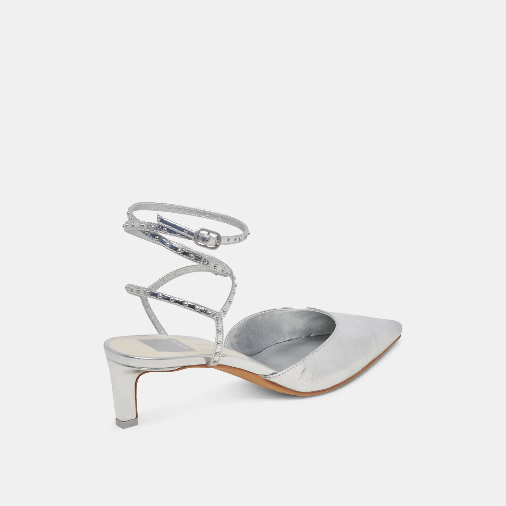 LOKLYN STUD HEELS SILVER CRINKLE PATENT - re:vita