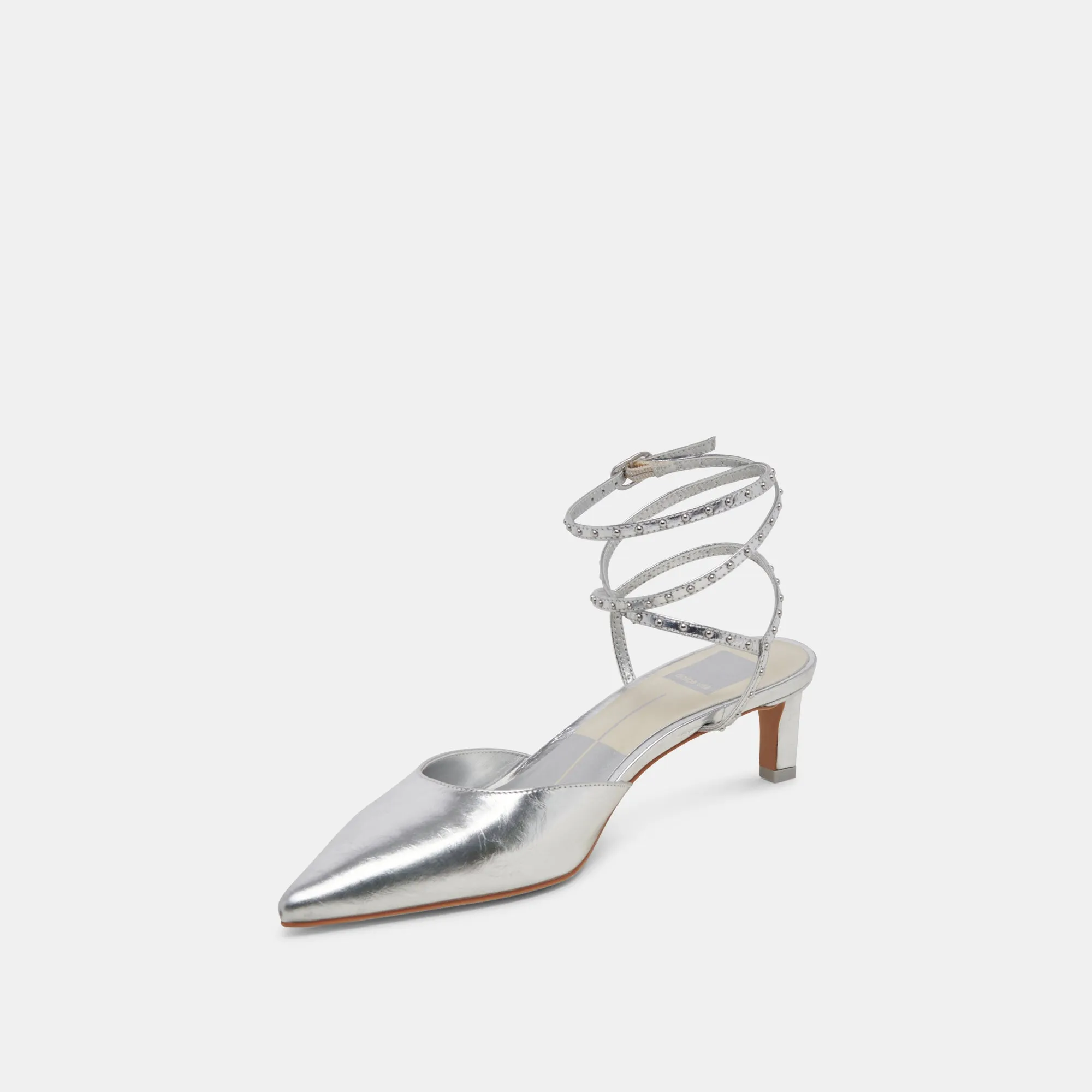 LOKLYN STUD HEELS SILVER CRINKLE PATENT - re:vita