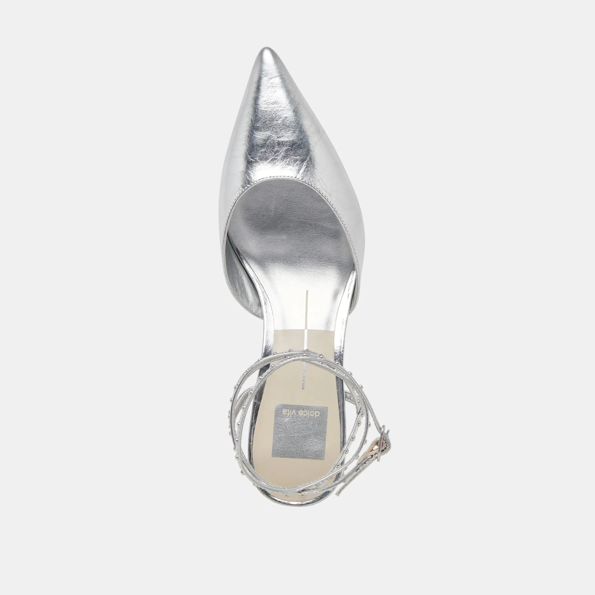 LOKLYN STUD HEELS SILVER CRINKLE PATENT - re:vita