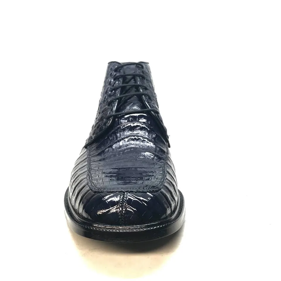 Los Altos Navy All over Crocodile Belly Lace-Up Dress Ankle Boots