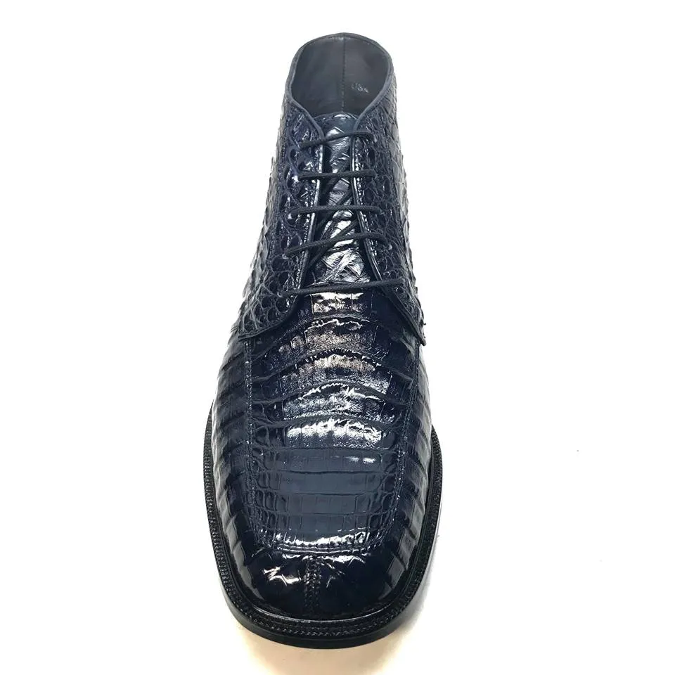 Los Altos Navy All over Crocodile Belly Lace-Up Dress Ankle Boots