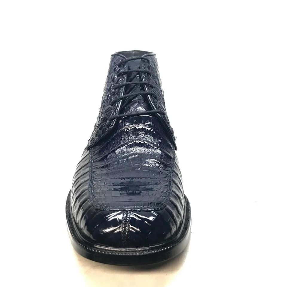 Los Altos Navy All over Crocodile Belly Lace-Up Dress Ankle Boots