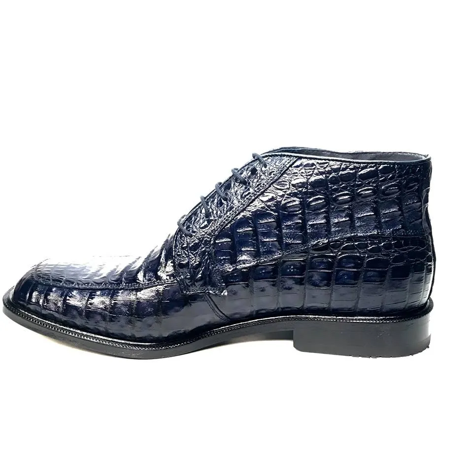 Los Altos Navy All over Crocodile Belly Lace-Up Dress Ankle Boots