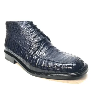 Los Altos Navy All over Crocodile Belly Lace-Up Dress Ankle Boots