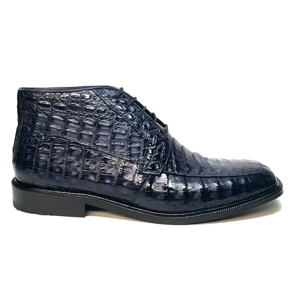 Los Altos Navy All over Crocodile Belly Lace-Up Dress Ankle Boots