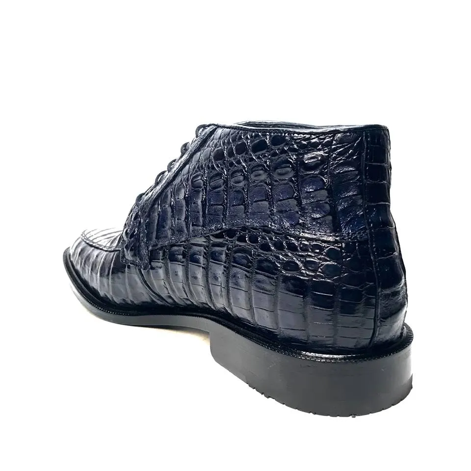 Los Altos Navy All over Crocodile Belly Lace-Up Dress Ankle Boots