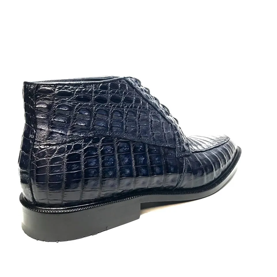 Los Altos Navy All over Crocodile Belly Lace-Up Dress Ankle Boots