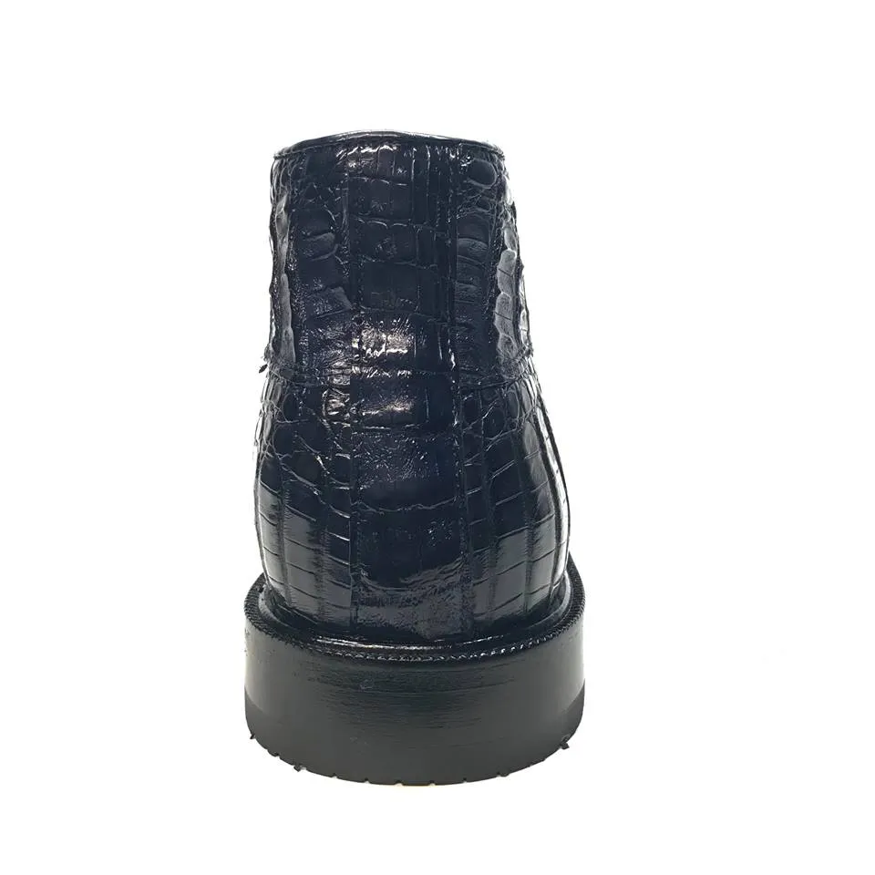 Los Altos Navy All over Crocodile Belly Lace-Up Dress Ankle Boots