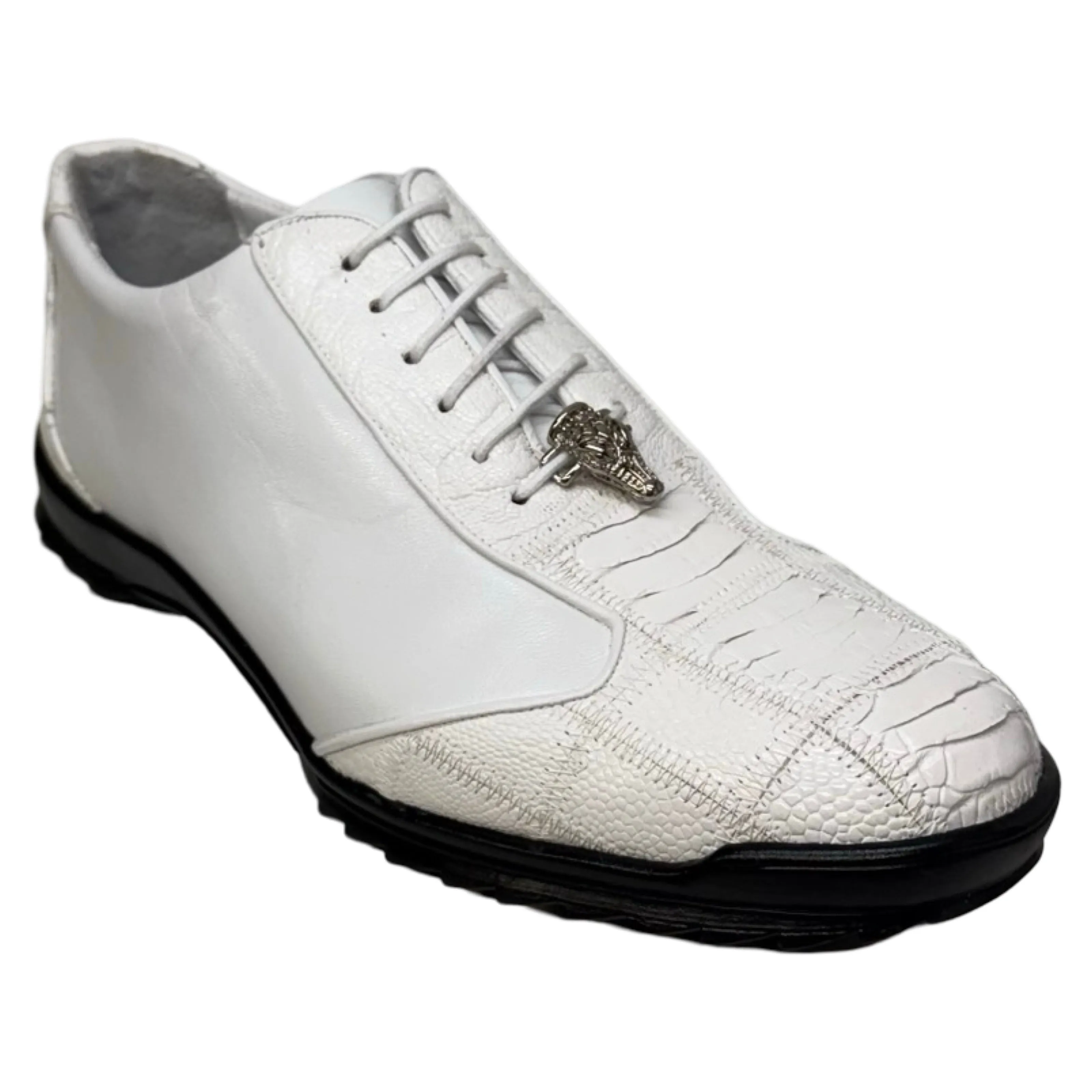 Los Altos White Ostrich Leg Lace Up Sneakers