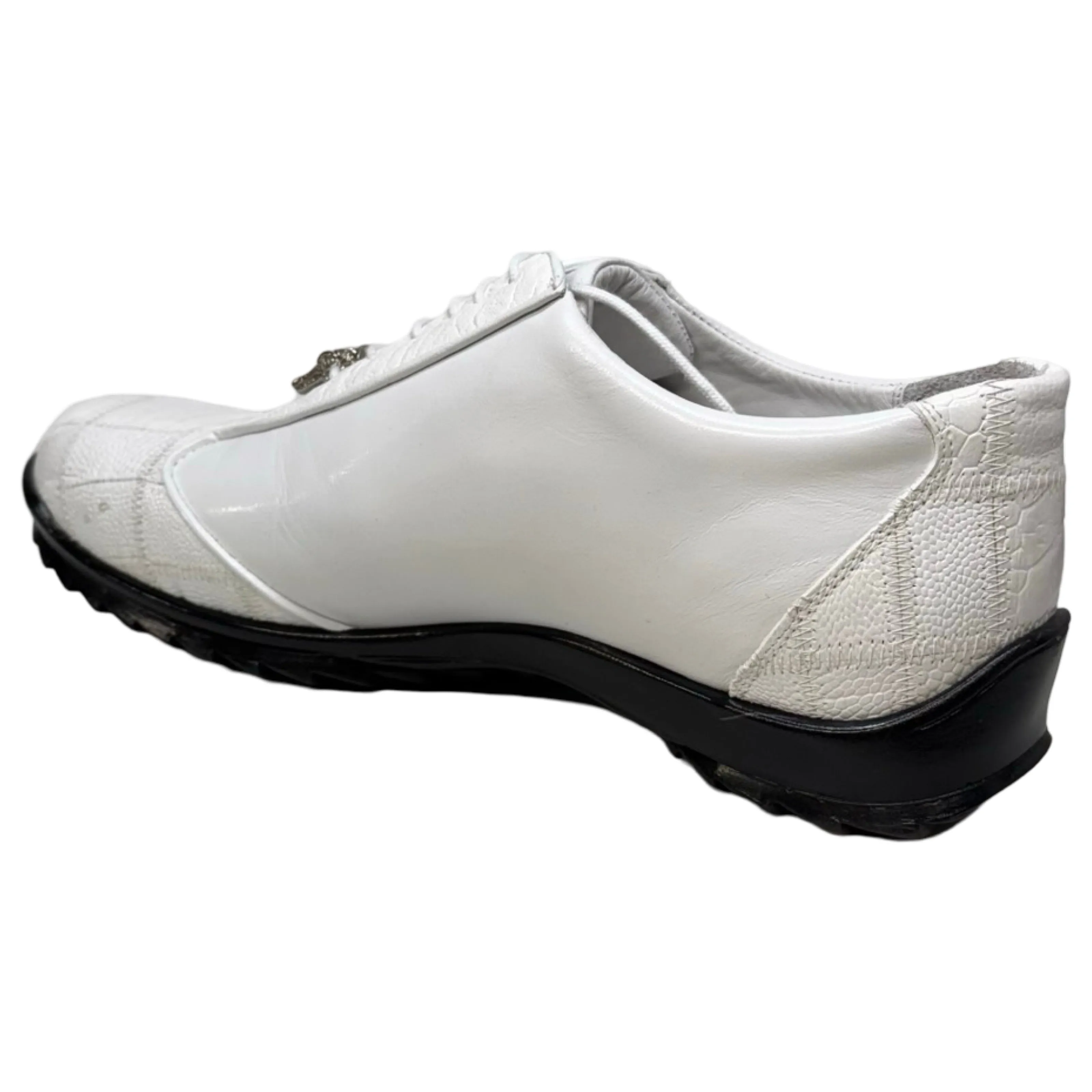 Los Altos White Ostrich Leg Lace Up Sneakers