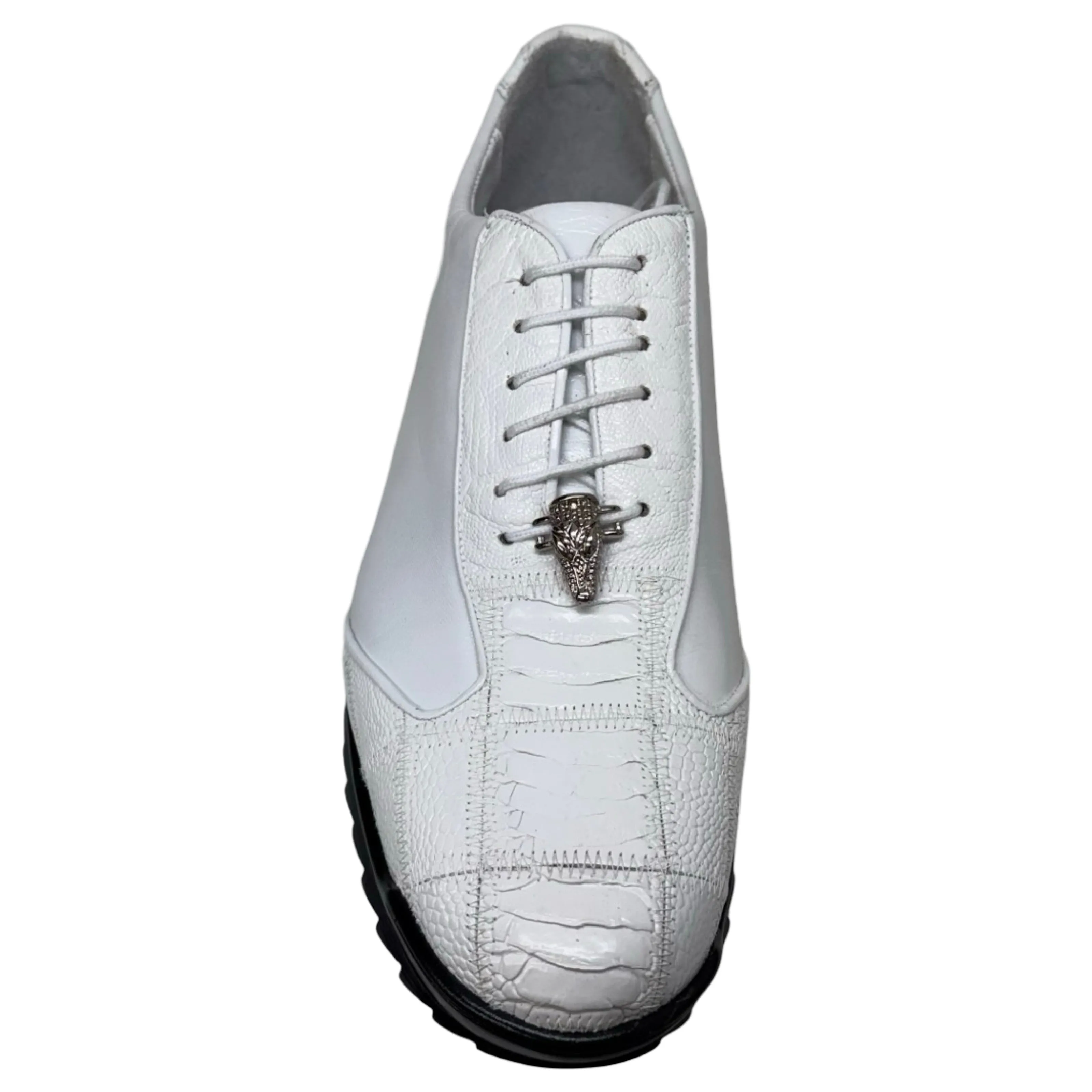 Los Altos White Ostrich Leg Lace Up Sneakers