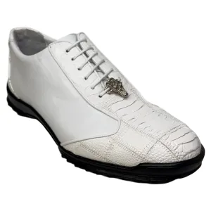 Los Altos White Ostrich Leg Lace Up Sneakers