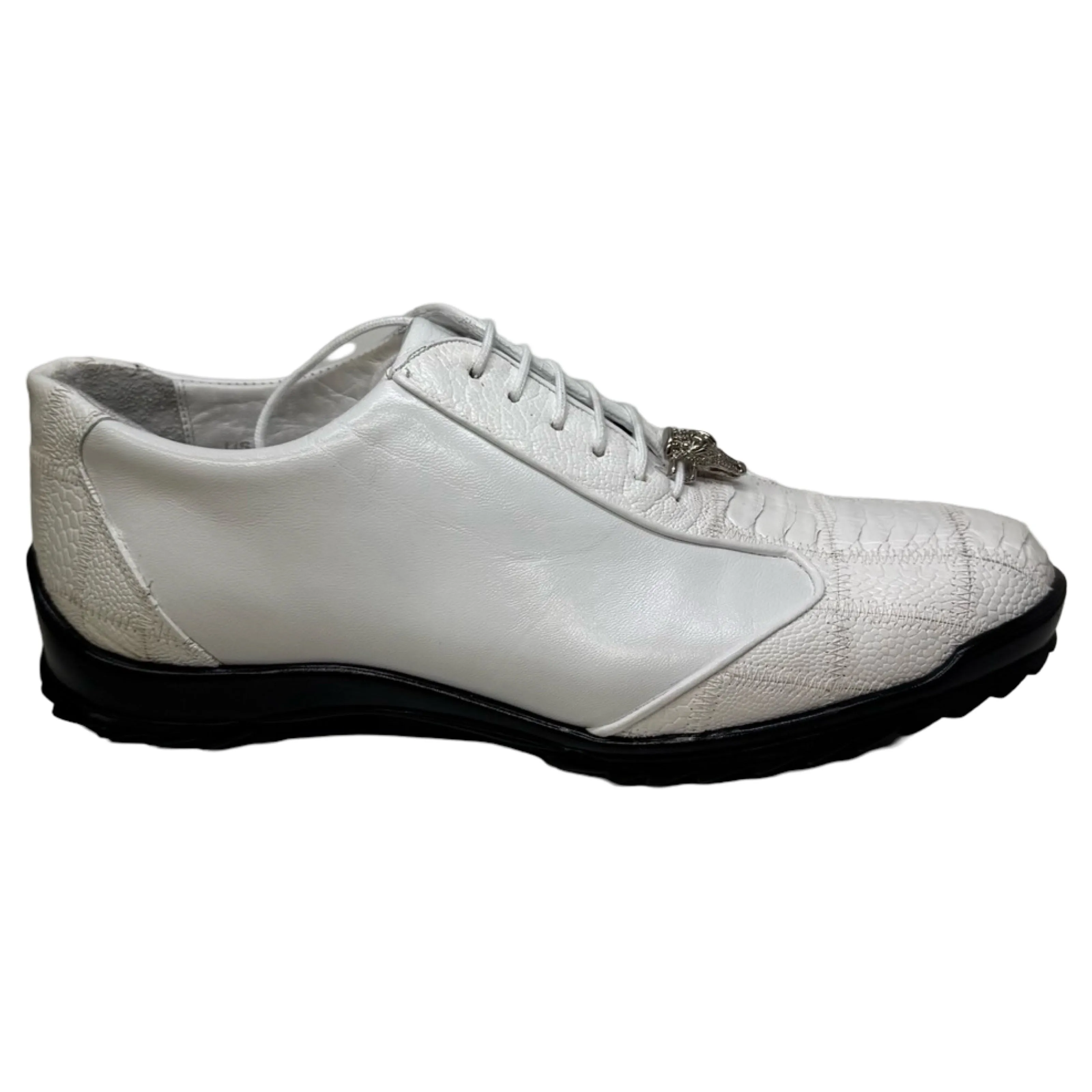 Los Altos White Ostrich Leg Lace Up Sneakers