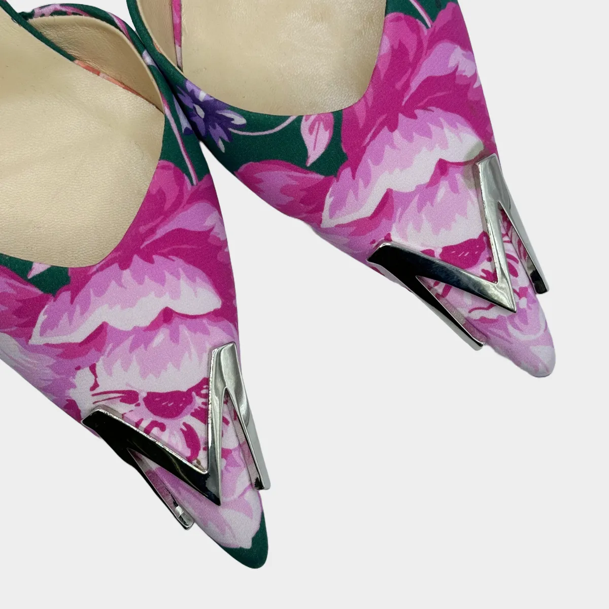 Magda Butrym pink and green flower print kitten heels