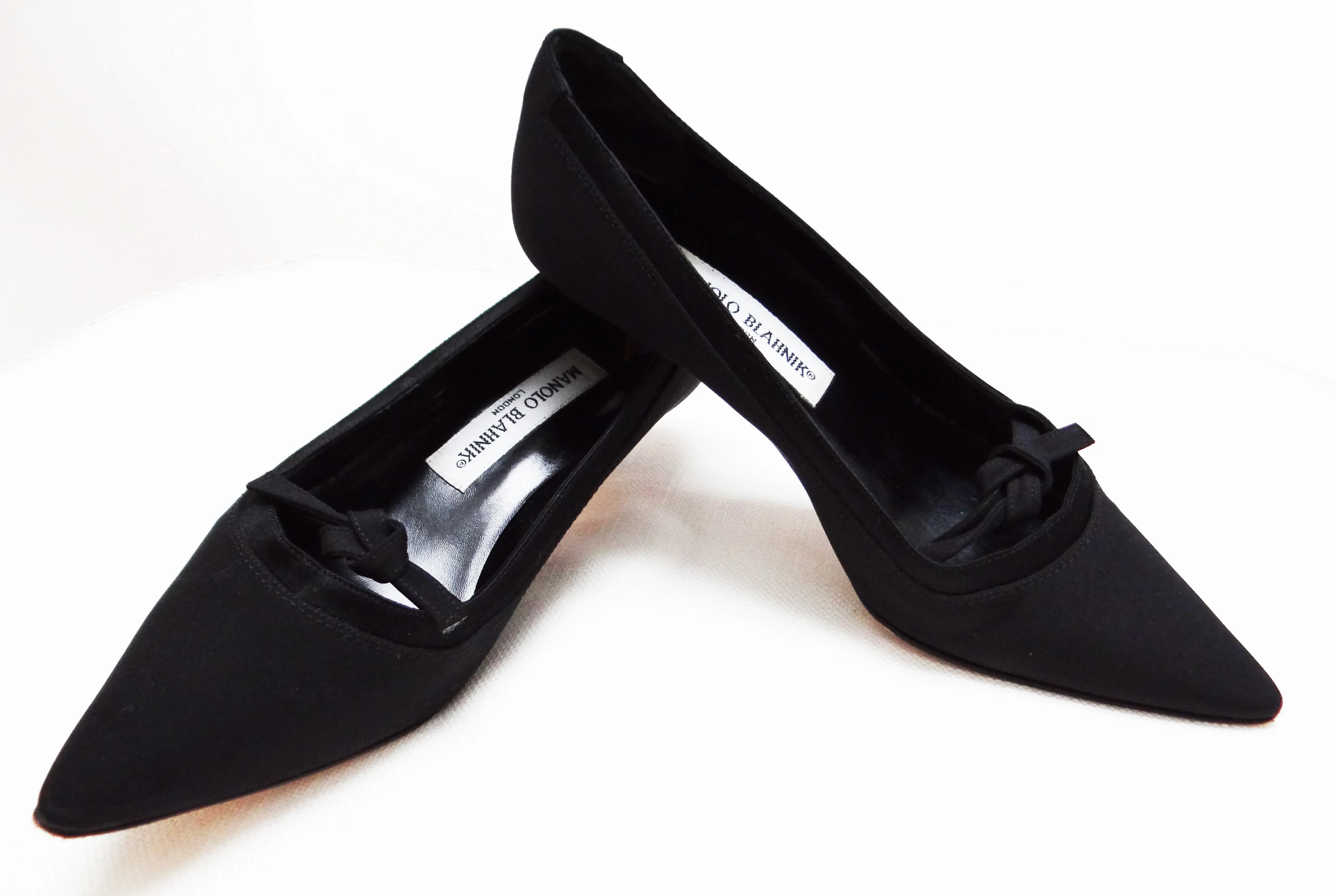 Manolo Blahnik Black Satin Evening Shoes, EU35.5