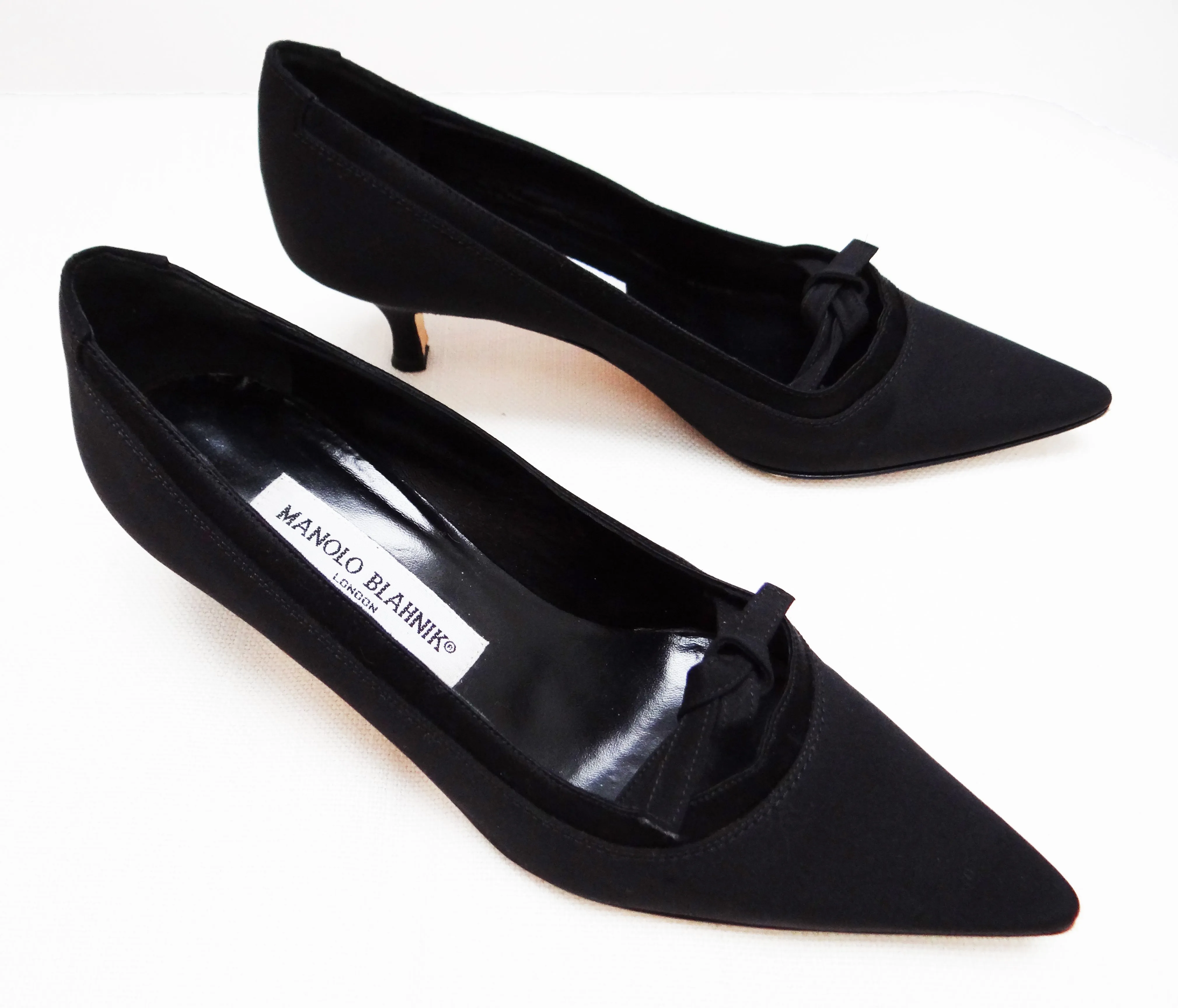 Manolo Blahnik Black Satin Evening Shoes, EU35.5