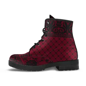 Maroon Combat Boots - Gothic Lace Print #110 | Custom Shoes, Women's Boots, Vegan Leather Shoes, Hippie Boots, 90s Boots, Boho Shoes