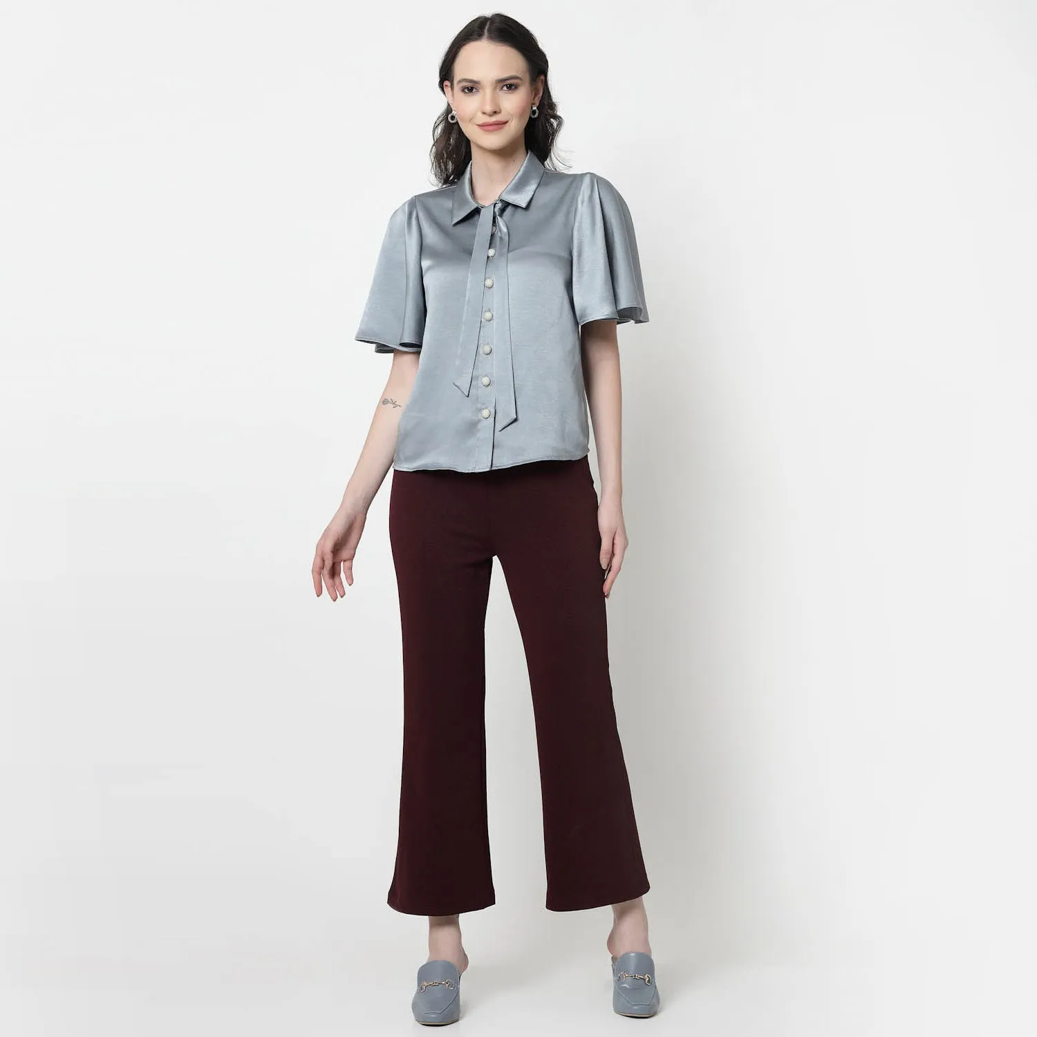 Maroon Lycra Bell Bottom Pant