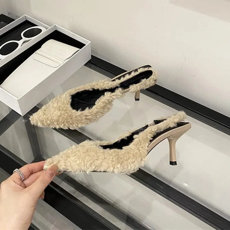 MISTY Faux Fur Slingback Pumps – Chic & Cozy