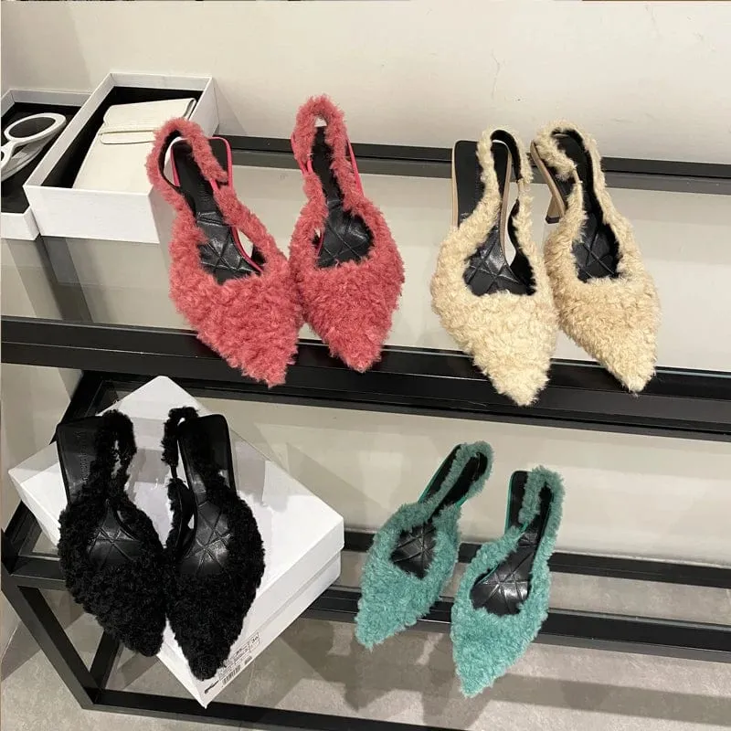 MISTY Faux Fur Slingback Pumps – Chic & Cozy