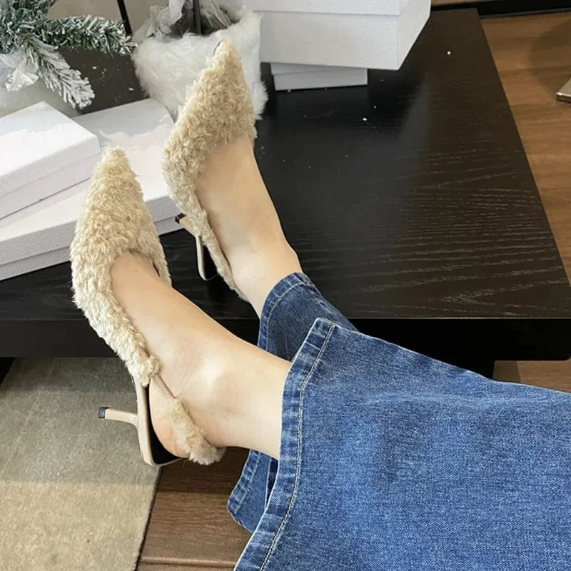MISTY Faux Fur Slingback Pumps – Chic & Cozy