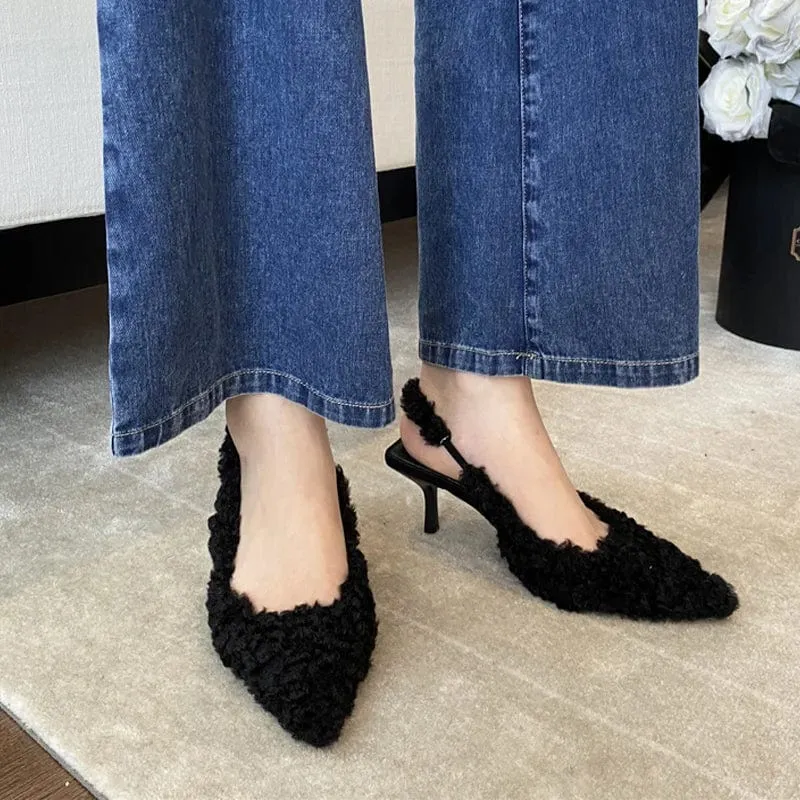 MISTY Faux Fur Slingback Pumps – Chic & Cozy