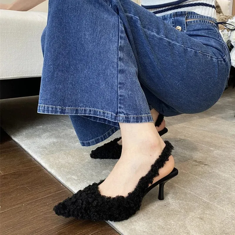 MISTY Faux Fur Slingback Pumps – Chic & Cozy