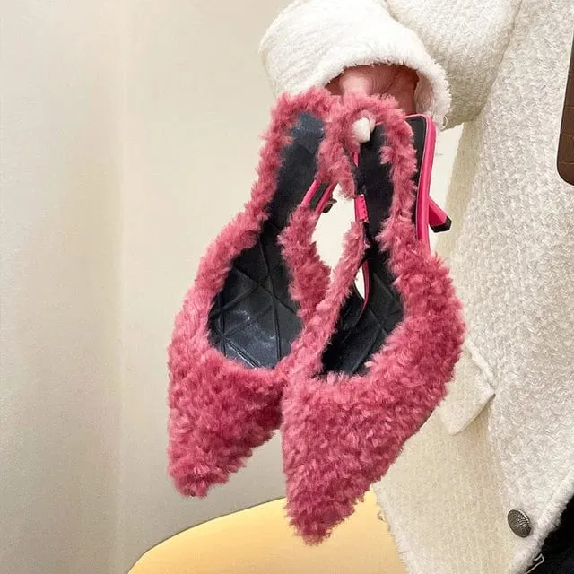 MISTY Faux Fur Slingback Pumps – Chic & Cozy