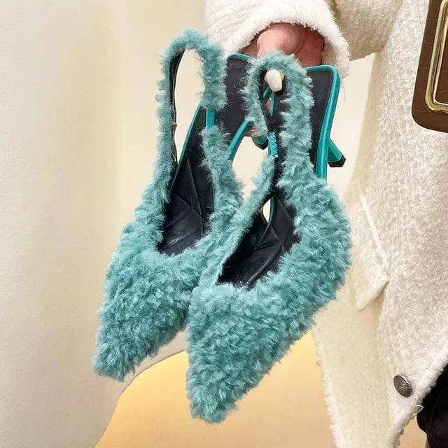 MISTY Faux Fur Slingback Pumps – Chic & Cozy