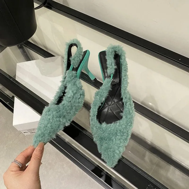 MISTY Faux Fur Slingback Pumps – Chic & Cozy