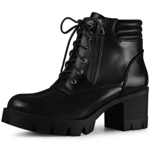 Perphy Women's Lace Up Platform Chunky Heel Combat Boots